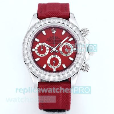 High-Quality Replica Rolex Daytona Red Dial Diamond Quartz Chronograph Watch 